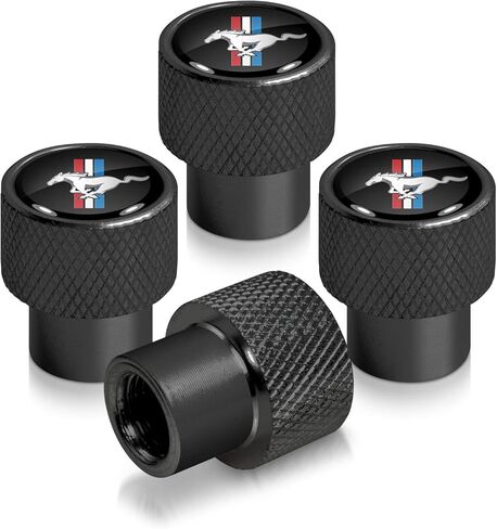 صورة iPick لأغطية جذع صمام الإطارات المصنوعة من الألومنيوم الأسود سهلة الإمساك لسيارة Ford Mustang Tri-Bar in Kuwait