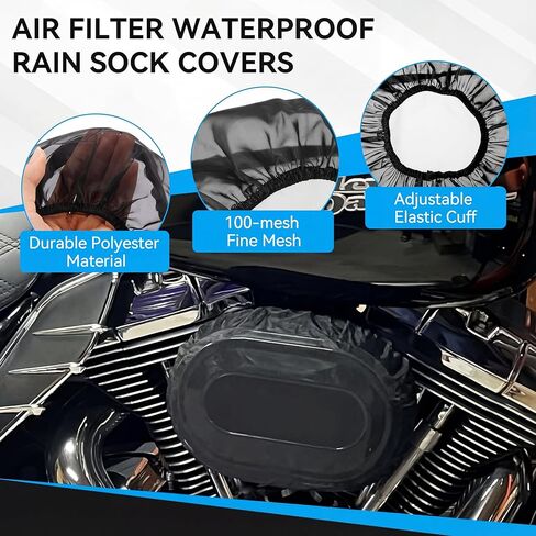 Meonum 2 Pack Air Filter Rain Sock Cover, Compatible with Harley Touring/FLHR/FLHX/Dyna/Softail /114 Road King, Waterproof Dustproof Heavy Breather Air Cleaner Protective Wrap Covers in Saudi Arabia