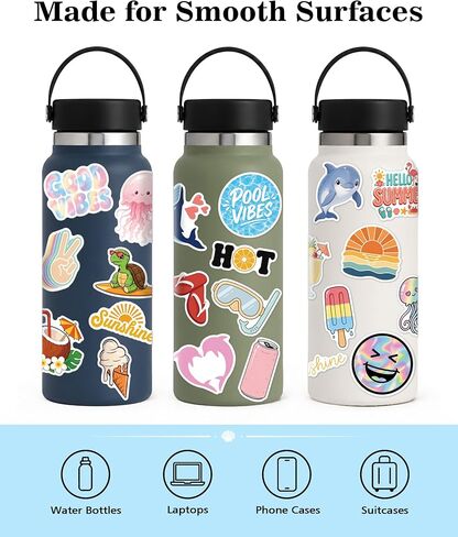 Aowplc Summer Stickers Pack - 207 Pcs Glossy Waterproof Vinyl Die Cut Stickers - Assorted Summer Designs for Water Bottles, Laptops and More in Saudi Arabia