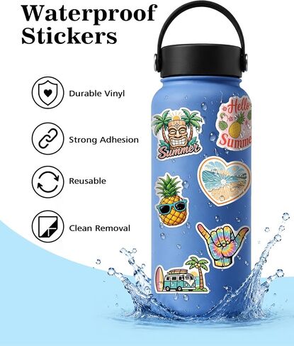Aowplc Summer Stickers Pack - 207 Pcs Glossy Waterproof Vinyl Die Cut Stickers - Assorted Summer Designs for Water Bottles, Laptops and More in Saudi Arabia