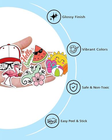 Aowplc Summer Stickers Pack - 207 Pcs Glossy Waterproof Vinyl Die Cut Stickers - Assorted Summer Designs for Water Bottles, Laptops and More in Saudi Arabia