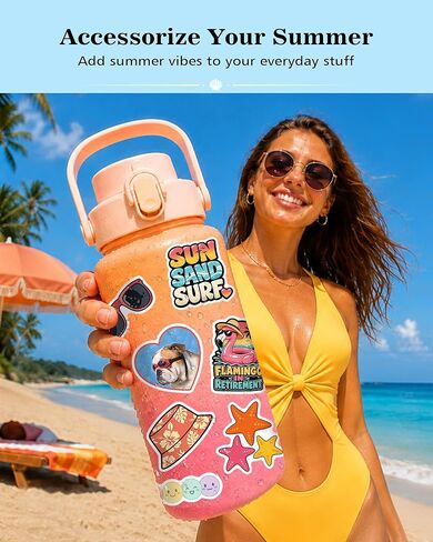 Aowplc Summer Stickers Pack - 207 Pcs Glossy Waterproof Vinyl Die Cut Stickers - Assorted Summer Designs for Water Bottles, Laptops and More in Saudi Arabia