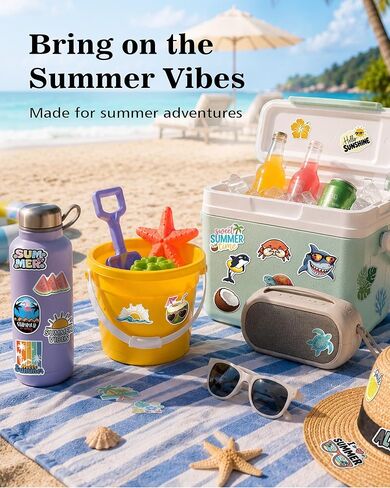 Aowplc Summer Stickers Pack - 207 Pcs Glossy Waterproof Vinyl Die Cut Stickers - Assorted Summer Designs for Water Bottles, Laptops and More in Saudi Arabia