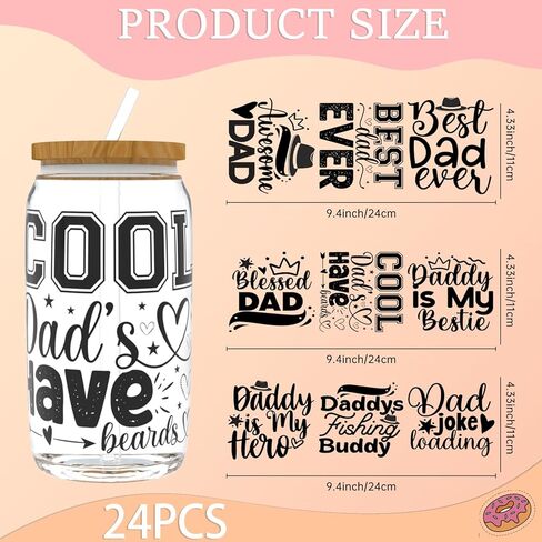 24 PCS Father's Day Best Dad UV DTF Cup Wrap 16oz Ready, rub on Stickers High Viscosity Self-Adhesive for Glass Cans and Hard Surfaces in Saudi Arabia