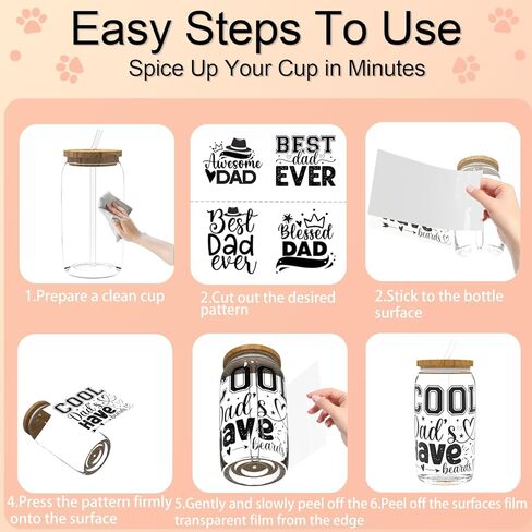 24 PCS Father's Day Best Dad UV DTF Cup Wrap 16oz Ready, rub on Stickers High Viscosity Self-Adhesive for Glass Cans and Hard Surfaces in Saudi Arabia