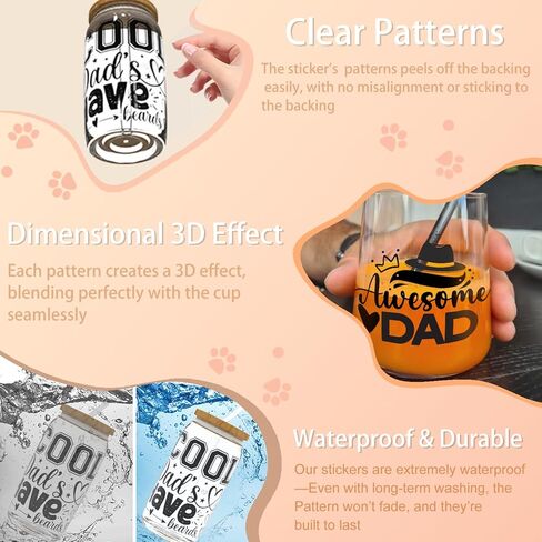 24 PCS Father's Day Best Dad UV DTF Cup Wrap 16oz Ready, rub on Stickers High Viscosity Self-Adhesive for Glass Cans and Hard Surfaces in Saudi Arabia