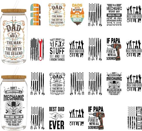 24 PCS Father's Day Best Dad UV DTF Cup Wrap 16oz Ready, rub on Stickers High Viscosity Self-Adhesive for Glass Cans and Hard Surfaces in Saudi Arabia