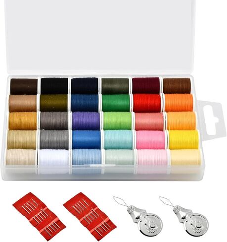 Polyester Sewing Thread Set with 10 Hand Needles and 2 Needle Threader, Sewing Thread Kit for Hand and Machine Sewing, 30 Vibrant Colors 50 Yards per Threads Spool in Saudi Arabia