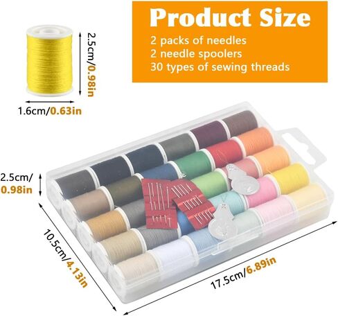 Polyester Sewing Thread Set with 10 Hand Needles and 2 Needle Threader, Sewing Thread Kit for Hand and Machine Sewing, 30 Vibrant Colors 50 Yards per Threads Spool in Saudi Arabia