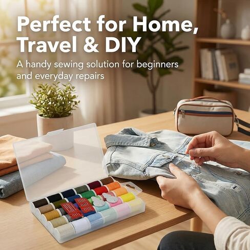Polyester Sewing Thread Set with 10 Hand Needles and 2 Needle Threader, Sewing Thread Kit for Hand and Machine Sewing, 30 Vibrant Colors 50 Yards per Threads Spool in Saudi Arabia