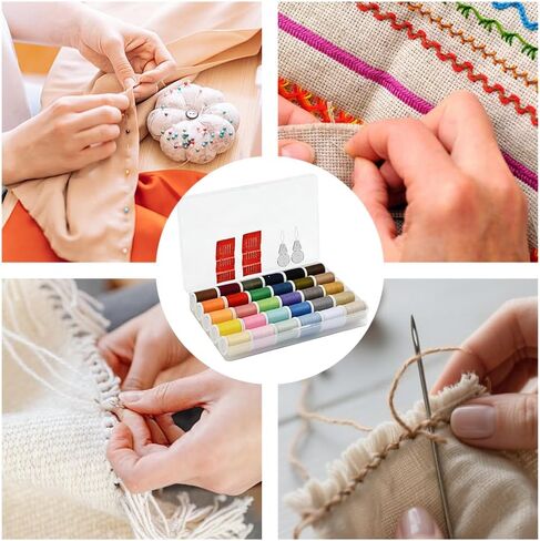 Polyester Sewing Thread Set with 10 Hand Needles and 2 Needle Threader, Sewing Thread Kit for Hand and Machine Sewing, 30 Vibrant Colors 50 Yards per Threads Spool in Saudi Arabia
