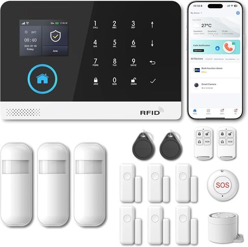 WiFi+GSM/4G Home Smart Alarm Security System,APP Control,DIY Wireless Burglar Alert System,Motion Detector,Door Sensor,External Siren,NO Monthly Fees,Compatible with Alexa and Google(PG-103A) in Saudi Arabia