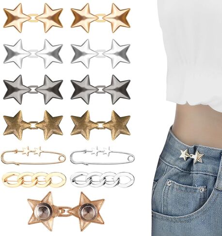 Pant Waist Tightener 12 Pcs Jean Buttons for Loose Jeans Waist Cincher Clip Metal Star Waist Knots in Saudi Arabia