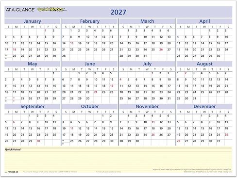 تقويم قابل للمسح من AT-A-GLANCE 2027، مخطط حائط قابل للمسح الجاف، 16 بوصة × 12 بوصة، قابل للعكس، ملاحظات سريعة (PM550B2827) in Kuwait