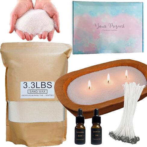 Azefun Pearled Candle Sand Gift Set with Wicks,3.3 lbs Sand Wax Candle Kit:Wooden Dough Bowl,100 Wicks,Up to 360 Hours Burn Time,Non-Toxic,Reusable Candle Making Kit (Black) in Saudi Arabia
