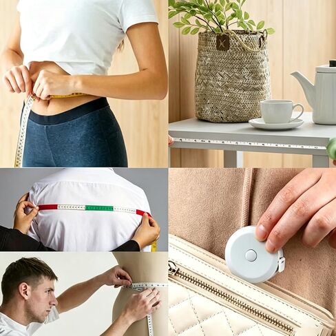 4 حزمة شريط قياس شريط قياس لنسيج الجسم الخياطة خياط القماش الحياكة الحرفية قياسات فقدان الوزن قابل للسحب 60 بوصة 1.5 متر، زر ضغط صغير مساطر مزدوجة المقاييس in Kuwait