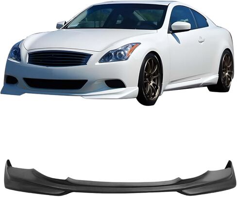 Front Bumper Lip Compatible with 2008-2014 Infiniti G37 Coupe & Q60, J Style Black PU Poly Urethane Front Lip Splitter Finisher Under Chin Spoiler Add On by IKON MOTORSPORTS, 2009 2010 2011 2012 2013 in Kuwait