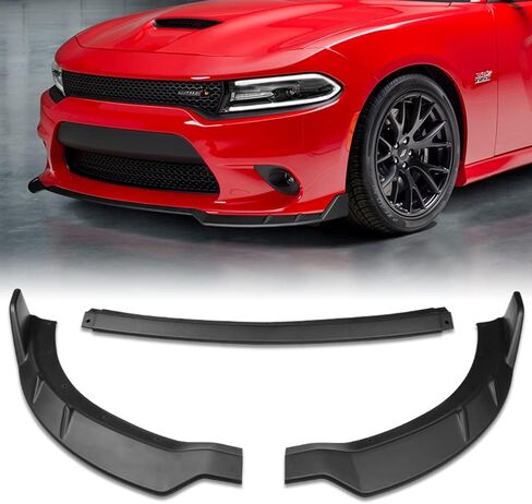Front Bumper Lip fit for compatible with 2015-2021 Dodge Charger SRT, Front Bumper Lip Spoiler Air Chin Body Kit Splitter Unpainted Matt Black ABS, 2016 2017 2018 2019 in Kuwait