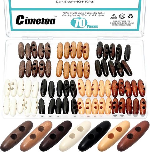 70PCS 4CM Wood Horn Toggle Buttons Oval Tooth 2 Holes Scrapbooking Wood Button Double Holes Olive Shape Sewing Wood Buttons for Jacket Clothing Sewing DIY Art Craft Projects in Saudi Arabia