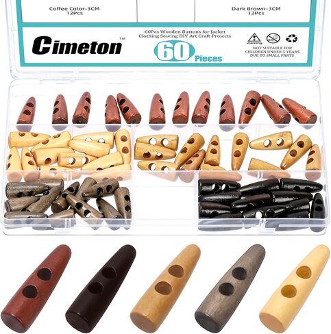 70PCS 4CM Wood Horn Toggle Buttons Oval Tooth 2 Holes Scrapbooking Wood Button Double Holes Olive Shape Sewing Wood Buttons for Jacket Clothing Sewing DIY Art Craft Projects in Saudi Arabia