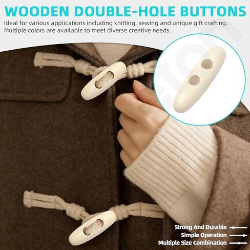 70PCS 4CM Wood Horn Toggle Buttons Oval Tooth 2 Holes Scrapbooking Wood Button Double Holes Olive Shape Sewing Wood Buttons for Jacket Clothing Sewing DIY Art Craft Projects in Saudi Arabia