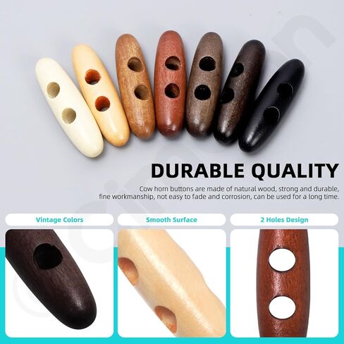 70PCS 4CM Wood Horn Toggle Buttons Oval Tooth 2 Holes Scrapbooking Wood Button Double Holes Olive Shape Sewing Wood Buttons for Jacket Clothing Sewing DIY Art Craft Projects in Saudi Arabia