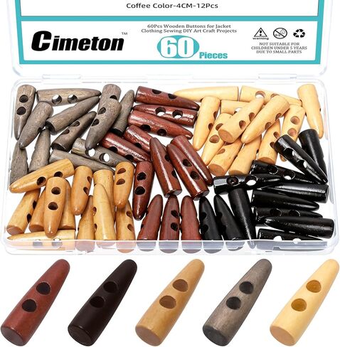 70PCS 4CM Wood Horn Toggle Buttons Oval Tooth 2 Holes Scrapbooking Wood Button Double Holes Olive Shape Sewing Wood Buttons for Jacket Clothing Sewing DIY Art Craft Projects in Saudi Arabia