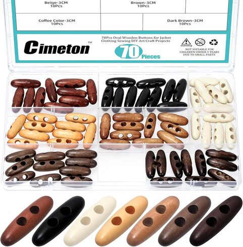 70PCS 4CM Wood Horn Toggle Buttons Oval Tooth 2 Holes Scrapbooking Wood Button Double Holes Olive Shape Sewing Wood Buttons for Jacket Clothing Sewing DIY Art Craft Projects in Saudi Arabia