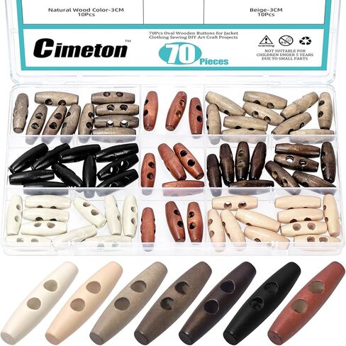 70PCS 4CM Wood Horn Toggle Buttons Oval Tooth 2 Holes Scrapbooking Wood Button Double Holes Olive Shape Sewing Wood Buttons for Jacket Clothing Sewing DIY Art Craft Projects in Saudi Arabia