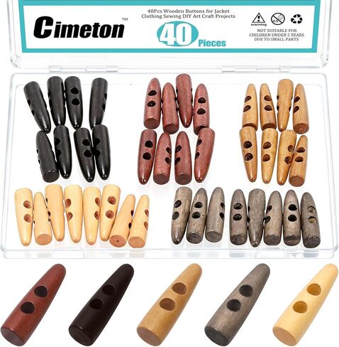 70PCS 4CM Wood Horn Toggle Buttons Oval Tooth 2 Holes Scrapbooking Wood Button Double Holes Olive Shape Sewing Wood Buttons for Jacket Clothing Sewing DIY Art Craft Projects in Saudi Arabia