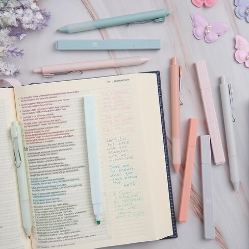 BLIEVE - Aesthetic Highlighters and Gel Pens With Soft Ink And Tip, Bible Highlighters and Pens No Bleed, Dry Fast Easy to Hold, for Bible Journaling Planner School Supplies (Pastel) in Saudi Arabia