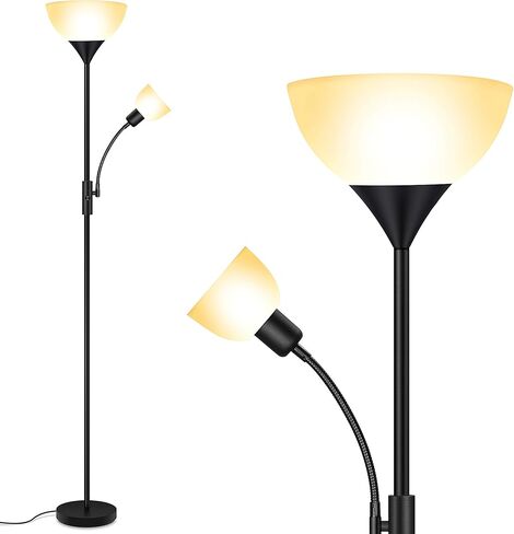 Floor Lamp, Standing Lamp, Torchiere Floor Lamp with Adjustable Reading Lamp, 71" Tall Pole Lamps, 3 Way Switch, Plastic Lampshade, Corner Floor Lamps for Living Room, Bedroom(E26 Base, No Bulb)-Black in Saudi Arabia