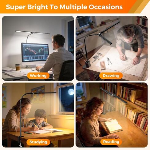 SKYLEO LED Desk Lamp with Clamp - Double Head Desk Light with Remote and Touch - Eye Protection - 12 W, 5 Color Modes, Timer and Memory Function, Flexible Gooseneck - for Office, Reading - Black in Saudi Arabia