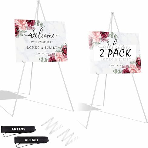 ARTASY 63" Easel Stand for Wedding Signs, Posters, Portable Artist Easel for Painting Canvas, Tripod for Home and Office, Supports 5 lbs-White 2/Pack in Saudi Arabia