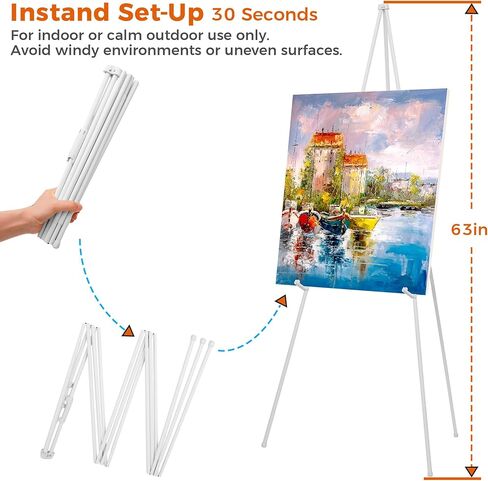 ARTASY 63" Easel Stand for Wedding Signs, Posters, Portable Artist Easel for Painting Canvas, Tripod for Home and Office, Supports 5 lbs-White 2/Pack in Saudi Arabia