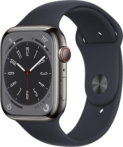 Apple Watch Series 8 (GPS + Cellular, 41mm) Silver Stainless Steel Case with White Sport Band, M/L (Renewed Premium) in Kuwait