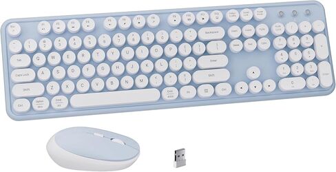 x UBOTIE Colorful Wireless Keyboard and Mouse Combo, Full-Sized Office Keyboard with Typewriter Flexible Keys, 2.4GHz Dropout-Free Connection, Optical Mouse for PC Laptop(Blue White) in Saudi Arabia