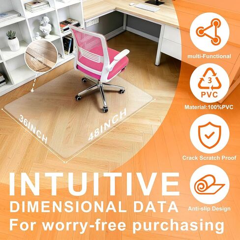 Plastic Chair Mat for Hard Floors, Heavy Duty Anti-Slip Clear Mats Wood/Tile Protector for Rolling Chair, Home & Office Use (36" x 48" Rectangle) in Saudi Arabia