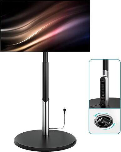 حامل تلفزيون متنقل على الأرض مع مخرج طاقة، عربة تلفزيون دوارة لشاشات OLED LED مقاس 27-65 بوصة، 6 مستويات لضبط الارتفاع، إضاءة محيطة على العجلات السفلية تحمل ما يصل إلى 88 رطل، 400 × 400 مم in Kuwait