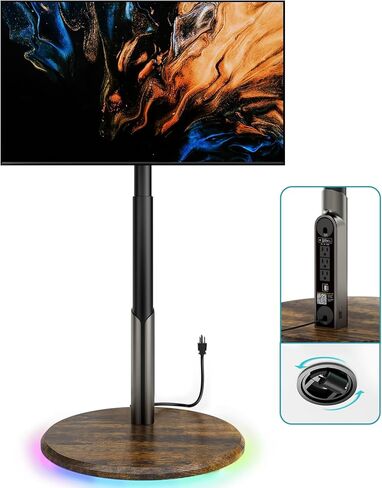 حامل تلفزيون متنقل على الأرض مع مخرج طاقة، عربة تلفزيون دوارة لشاشات OLED LED مقاس 27-65 بوصة، 6 مستويات لضبط الارتفاع، إضاءة محيطة على العجلات السفلية تحمل ما يصل إلى 88 رطل، 400 × 400 مم in Kuwait