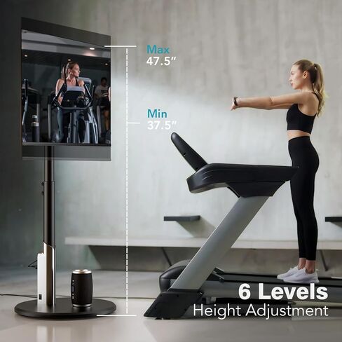 حامل تلفزيون متنقل على الأرض مع مخرج طاقة، عربة تلفزيون دوارة لشاشات OLED LED مقاس 27-65 بوصة، 6 مستويات لضبط الارتفاع، إضاءة محيطة على العجلات السفلية تحمل ما يصل إلى 88 رطل، 400 × 400 مم in Kuwait