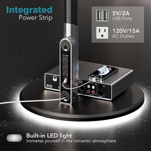 حامل تلفزيون متنقل على الأرض مع مخرج طاقة، عربة تلفزيون دوارة لشاشات OLED LED مقاس 27-65 بوصة، 6 مستويات لضبط الارتفاع، إضاءة محيطة على العجلات السفلية تحمل ما يصل إلى 88 رطل، 400 × 400 مم in Kuwait