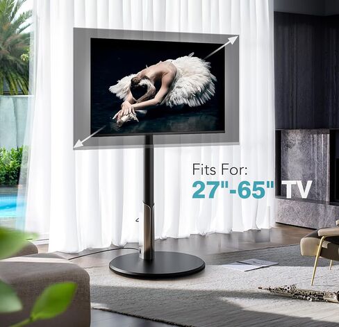 حامل تلفزيون متنقل على الأرض مع مخرج طاقة، عربة تلفزيون دوارة لشاشات OLED LED مقاس 27-65 بوصة، 6 مستويات لضبط الارتفاع، إضاءة محيطة على العجلات السفلية تحمل ما يصل إلى 88 رطل، 400 × 400 مم in Kuwait
