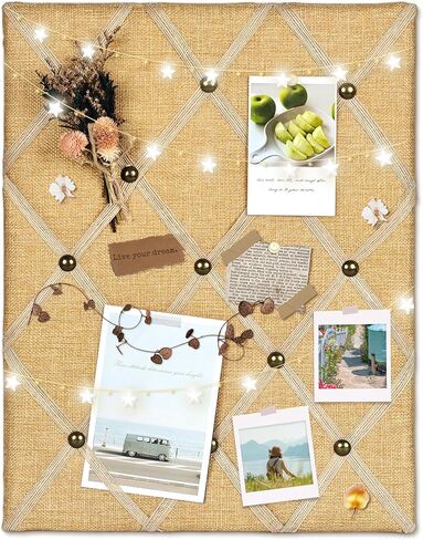 Natural Jute Fabric Bulletin Board with Criss-Cross Ribbons, 17 x 13 inch Picture Board for Photos in Saudi Arabia