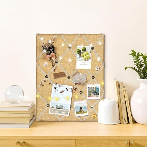 Natural Jute Fabric Bulletin Board with Criss-Cross Ribbons, 17 x 13 inch Picture Board for Photos in Saudi Arabia
