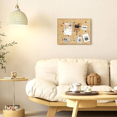 Natural Jute Fabric Bulletin Board with Criss-Cross Ribbons, 17 x 13 inch Picture Board for Photos in Saudi Arabia