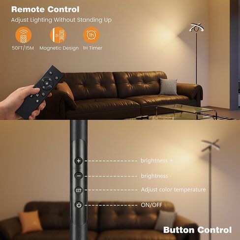 SIBRILLE 30W LED Floor Lamp, 350° Rotating Reading Standing Lamp with Remote Control, Stepless Dimmable 3000K-6500K Modern Tall Lamp for Living Room Bedroom Office in Saudi Arabia