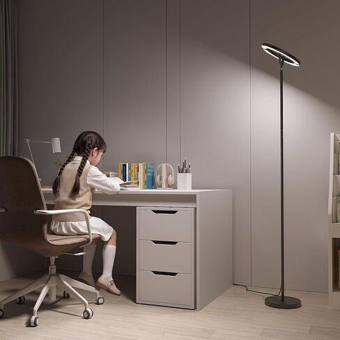 SIBRILLE 30W LED Floor Lamp, 350° Rotating Reading Standing Lamp with Remote Control, Stepless Dimmable 3000K-6500K Modern Tall Lamp for Living Room Bedroom Office in Saudi Arabia