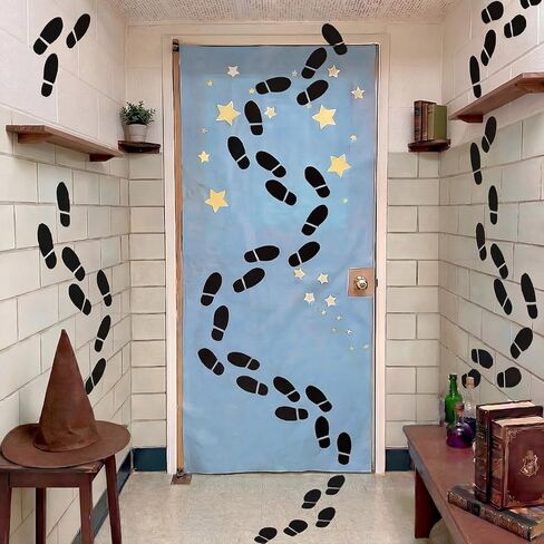 Preboun 20 Set Magical Wizard Classroom Decorations 20 Pairs Black Shoes Footprint Cutouts Cardboard Footprints for Magic Wizard Birthday Party School Classroom Bulletin Board Wall Photo Props Decor in Kuwait