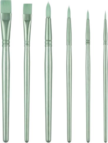 Paint Brushes for Acrylic Painting, 6 Pcs Watercolor Paint Brushes Set with No-Shed Nylon Bristles, Professional Small Detail Paints Brush for Oil Gouache Model Rock Face Painting (Green) in Saudi Arabia
